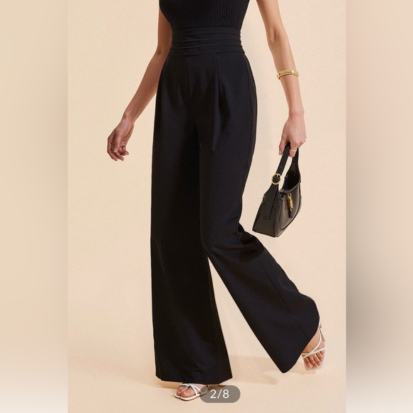 NWT Commense High-Waist Pleated-Waistband Wide-Leg Pants Sz XS black - Picture 2 of 4